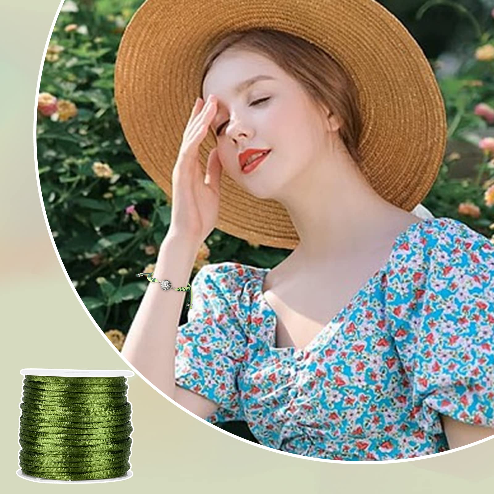 PH PandaHall 2mm Green Satin Nylon Cord Saint Patrick's Day Rattail Silk Cord Bracelet String Thread for Macrame Necklace Friendship Bracelets Kumihimo Dream Catchers Braid Hair Saint Patrick, 65yards - Image 5