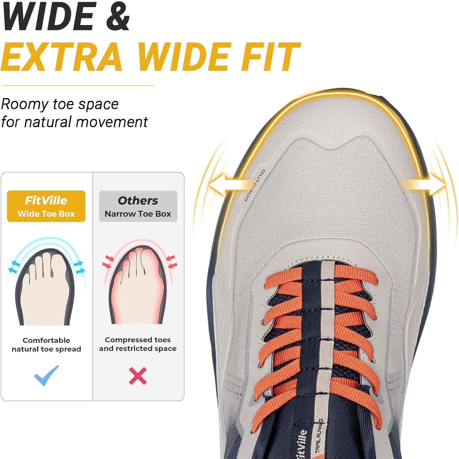 FitVille Men's Extra Wide Trail Running Shoes, Wide Toe Box Lightweight Max Cushion Mens Fashion Sneakers for Walking Gym Workout and Cross Training
