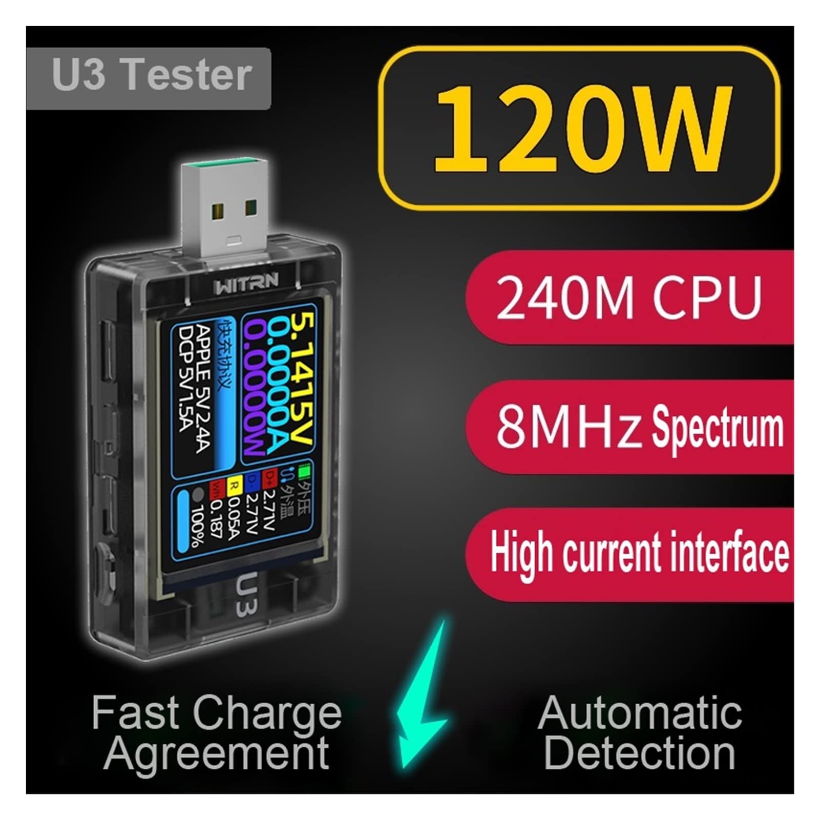 Woltomierz USB Usb. Tester Aktualny miernik napięcia Qc5 pd3.0 2,0 pps Szybka pojemność protokołu ładującego Pd. Spectrum falowania monitora Multi testery Woltomierz Pojemność baterii Volt Amme