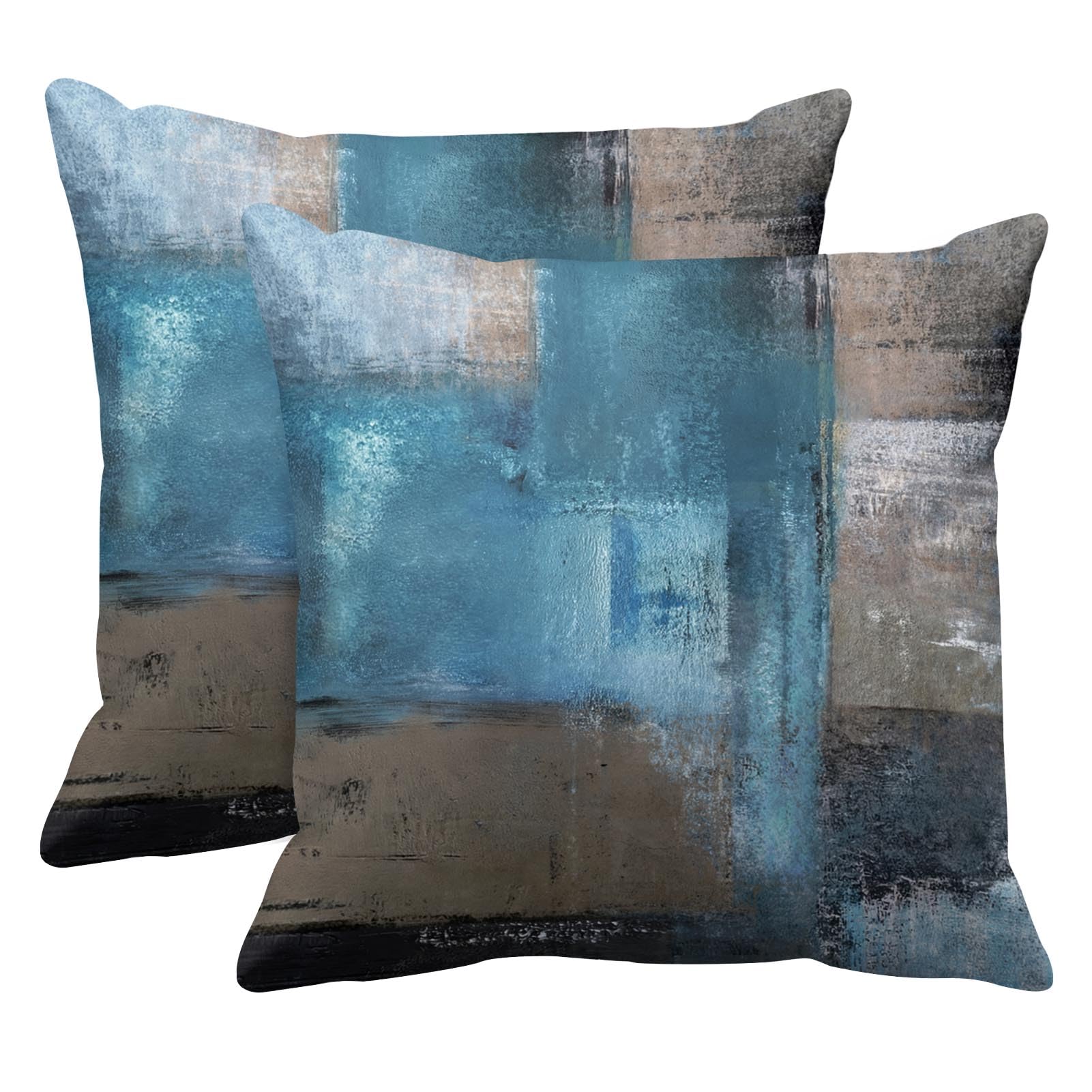 Britimes Throw Pillow Covers Modern Home Art Decor, 20 x 20 Inches Set of 2 Pillow Cases Decorative, Abstract Oil Painting Pillowcases for Bedroom, Living Room, Cushion Couch Sofa, Teal Grey — image 1