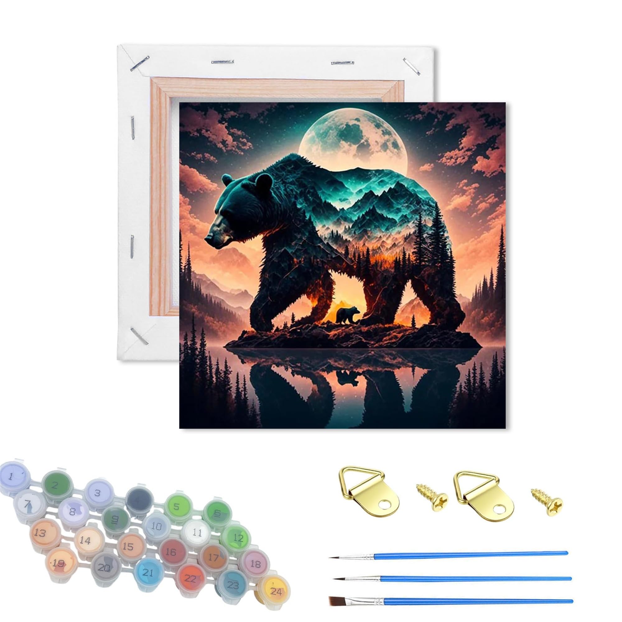 Wujiej Bear Wooden Framed Paint By Numbers Kits For Adults,Diy Painting Kit On Canvas, Color By Numbers Acrylic,Adult Paint By Number For Wall Decor And Gifts (Bear)