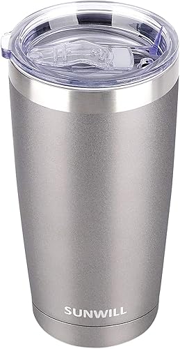 SUNWILL - Vaso térmico de acero inoxidable aislado al vacío de doble pared y con tapa deslizante a prueba de salpicaduras, de 20 onzas, duradero,