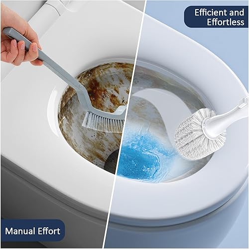 Miniatura 7 de Juego de escobilla de inodoro eléctrica y soporte, limpiadores multifunción con mango sólido y cerdas duraderas, fácil limpieza profunda para baño,