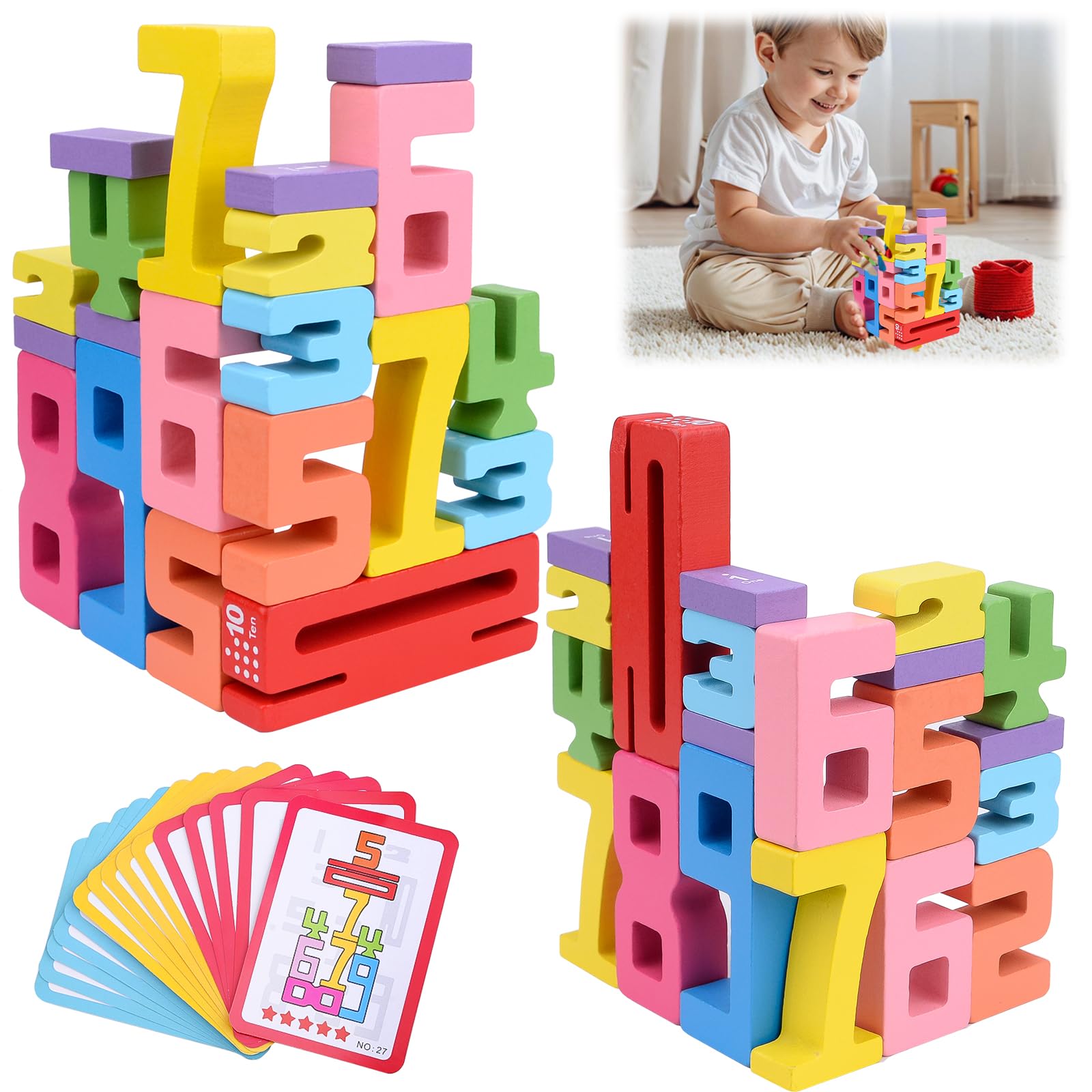 Number Blocks, Inspired Wooden Number Building Blocks, Wooden Educational Number Blocks, loques de construcción de números de Madera para Aprender matemáticas (A)
