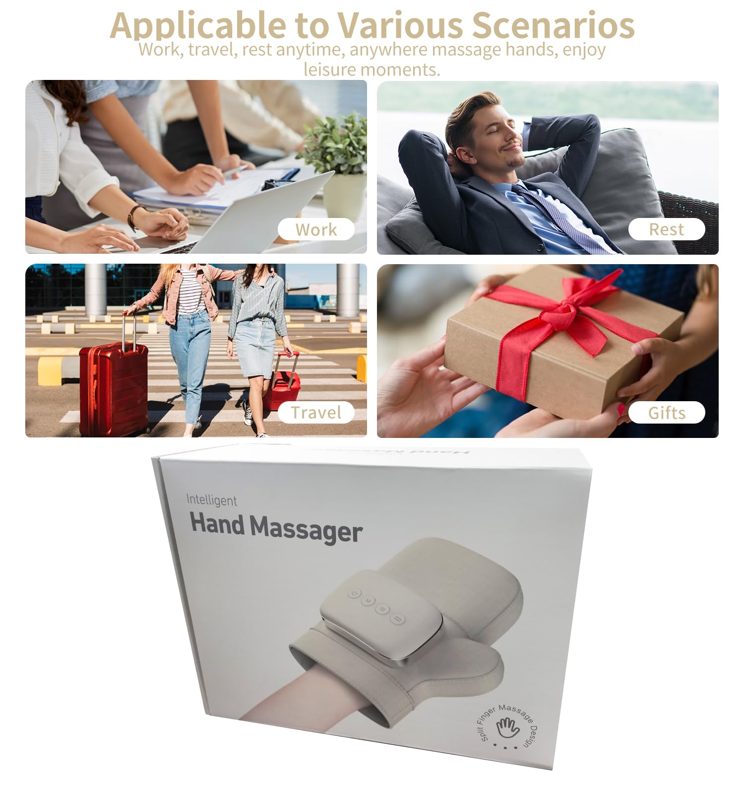 Masajeador de manos portátil inalámbrico, regalos para el día de la madre, masajeador de manos recargable mejorado con calor y compresión para túnel carpiano, dedos, circulación, muñeca