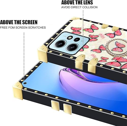 Miniatura 3 de CCSmall Funda cuadrada para Xiaomi Redmi Note 12 4G (no 5G) con soporte de anillo para mujeres y niñas, bonita decoración de metal elegante esquina