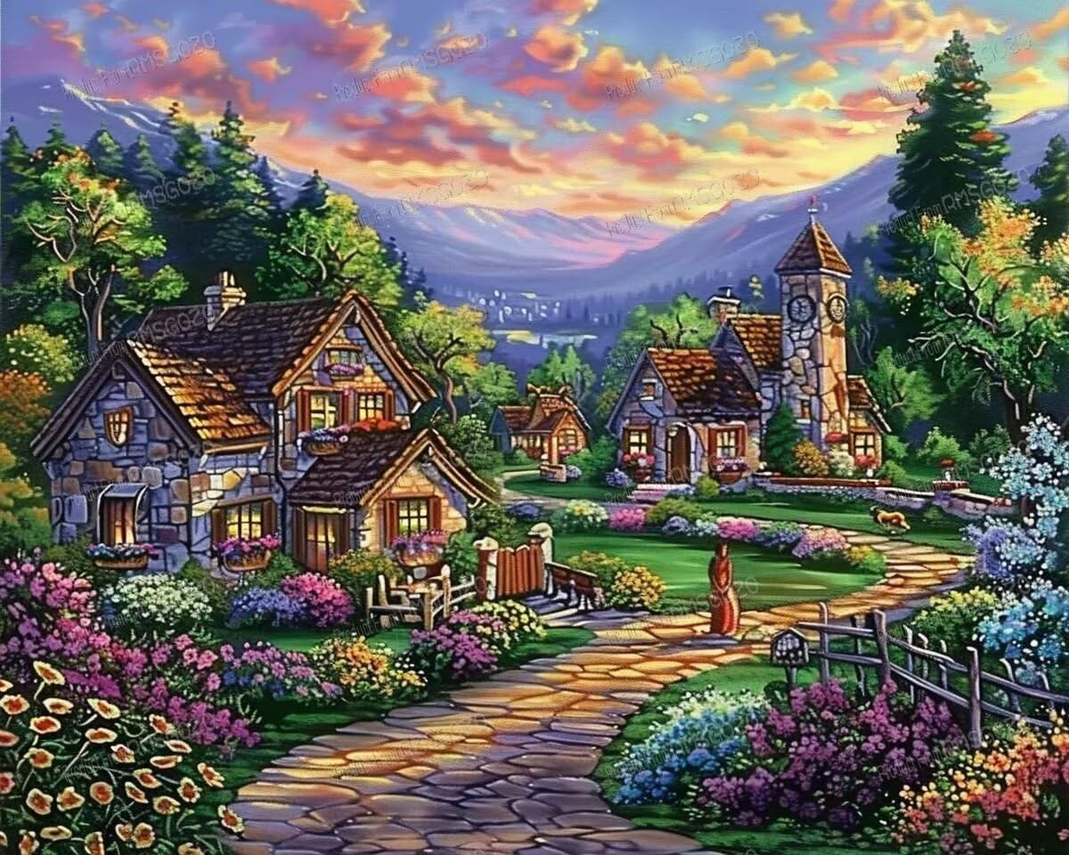 RMSGOZO French Rural Cottage Diamond Painting Kits for Adults Beginners, DIY Full Round Diamond Painting, Fine Rhinestones with Gem Craft Diamond Art Kits, for Home Wall Decor Or Gifts 20X20 Inch
