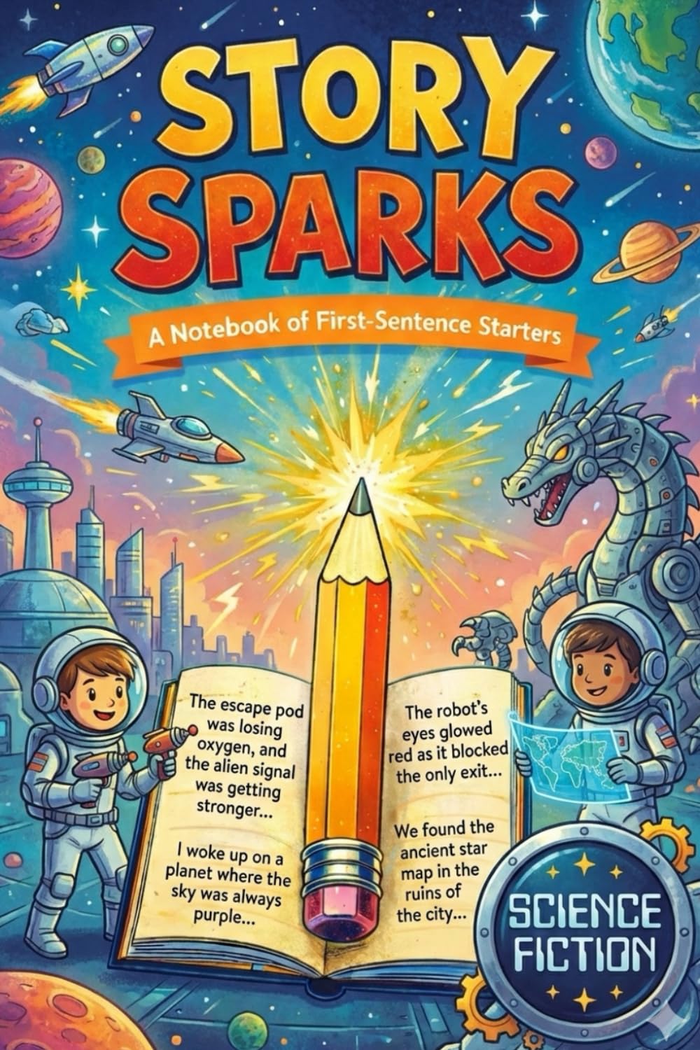 Story Sparks: Science Fiction: Story Starters for Creative Kids: A Notebook of First Sentence Starters