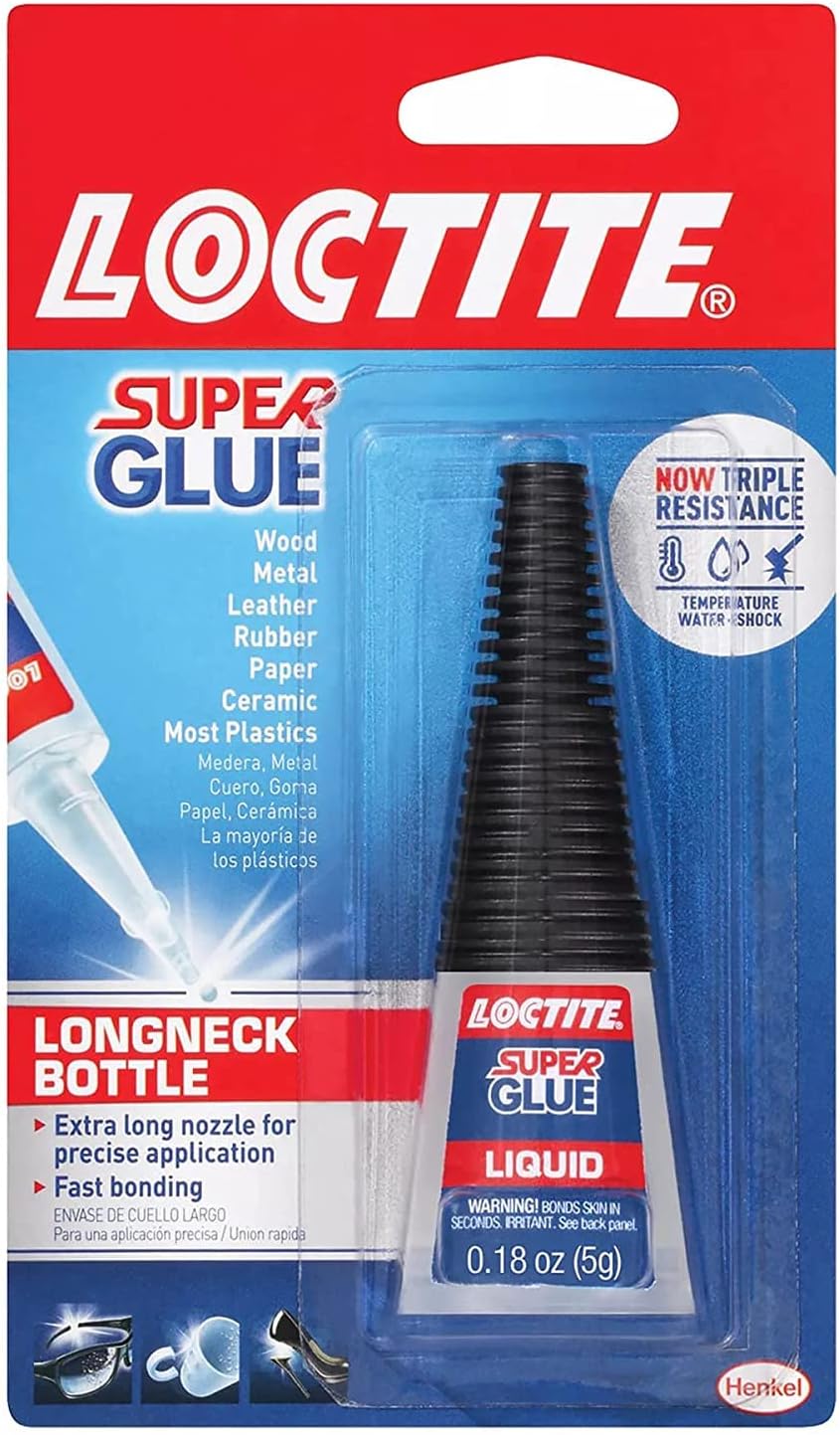 Loctite Super Glue Liquid Longneck Bottle, Clear, 0.18 fl oz Bottle, 6 Pack - Superglue for Plastic, Wood, Metal, Crafts & Repair, Cyanoacrylate Adhesive Instant Glue, Quick Dry