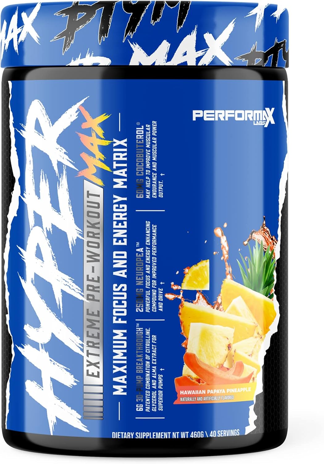 HyperMax 3D Extreme Pre-Workout Intense Energy High Stim Vasodilator | Improve Exercise Performance, Endurance, Muscle Pumps, Focus & Mood (Hawaiian Papaya Pineapple)