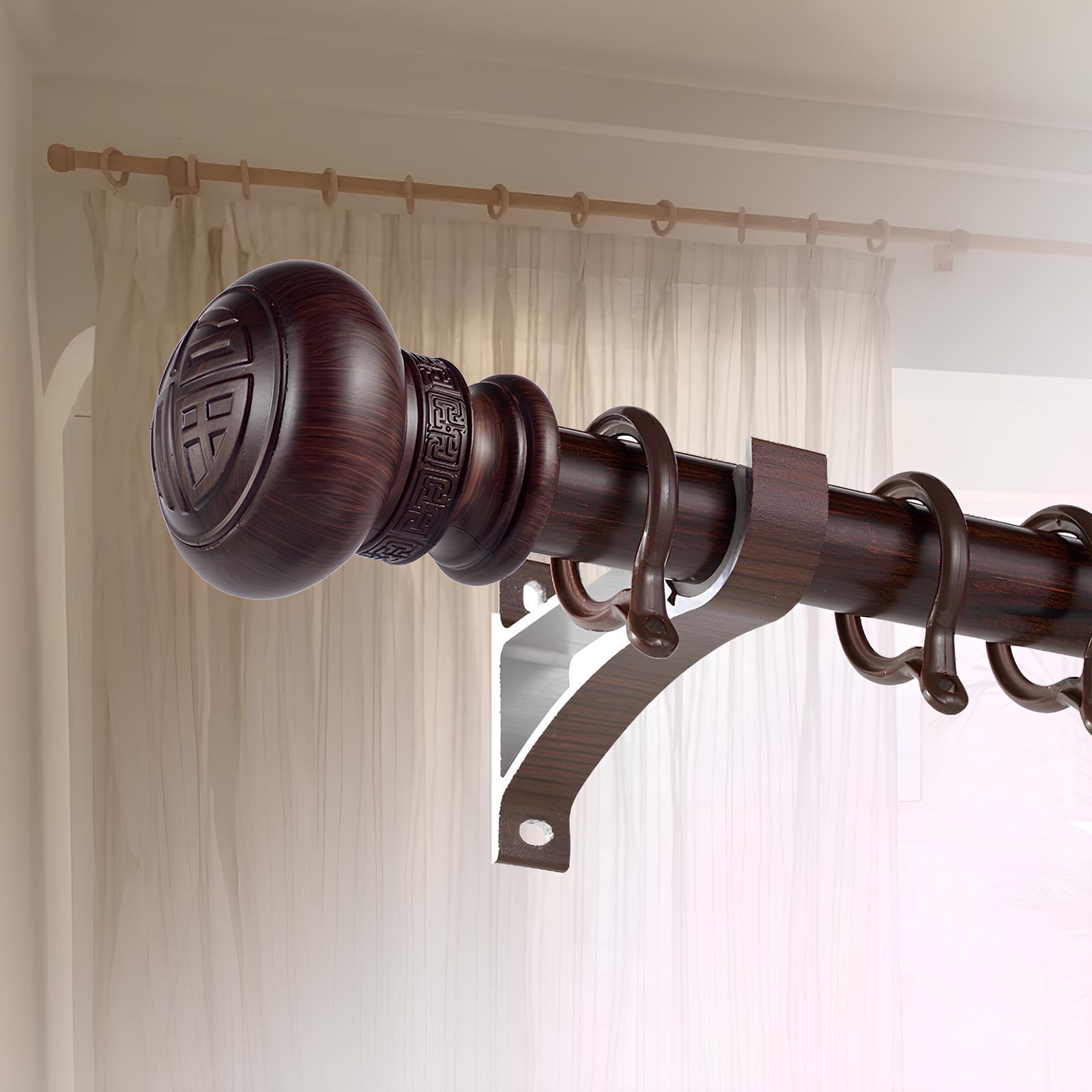 WQPMNYG Premium Aluminum Roman Curtain Rod70600cm AdjustableWood Grain DesignIncludes End Caps & PulleyCustomizable Length (Black Wood 110cm/3.6ft)