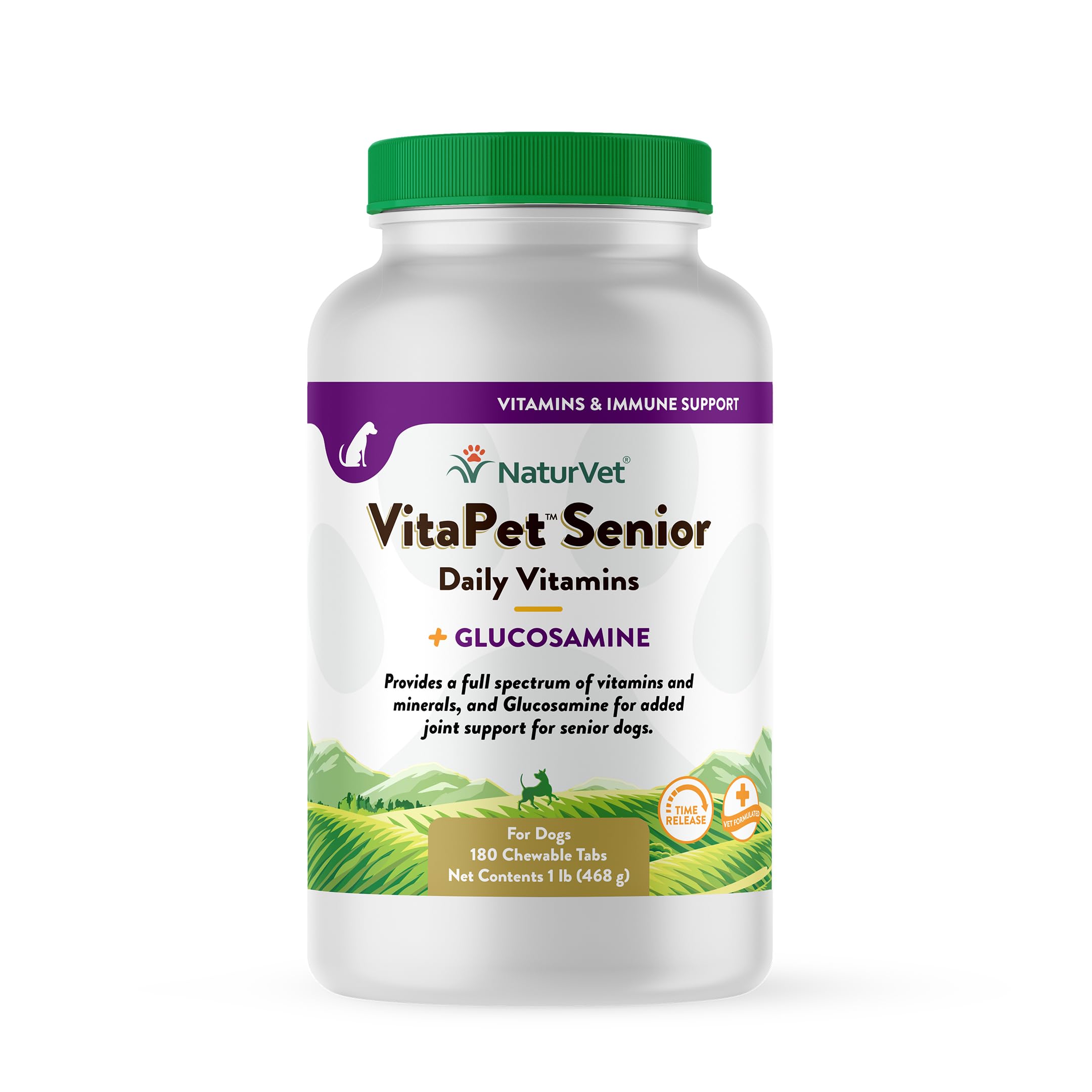 NaturVet VitaPet Senior Daily Vitamins Plus Glucosamine, Dog Multivitamin Supplement, Chewable Tablets, Time Release, Made in The USA with Globally