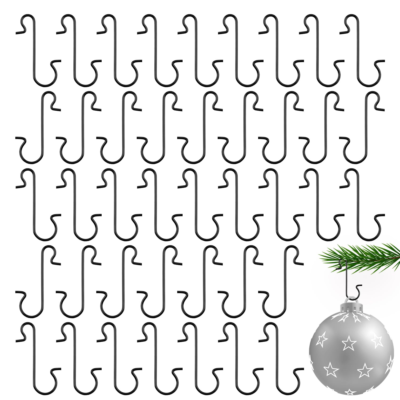 100 Pack Christmas Ornament Hooks - Black Tree Decoration Hangers
