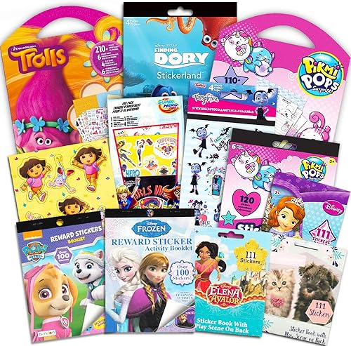 Juego de calcomanías para niñas y niños pequeños  El paquete incluye 12 paquetes de calcomanías con más de 1800 calcomanías con Disney Frozen, Paw