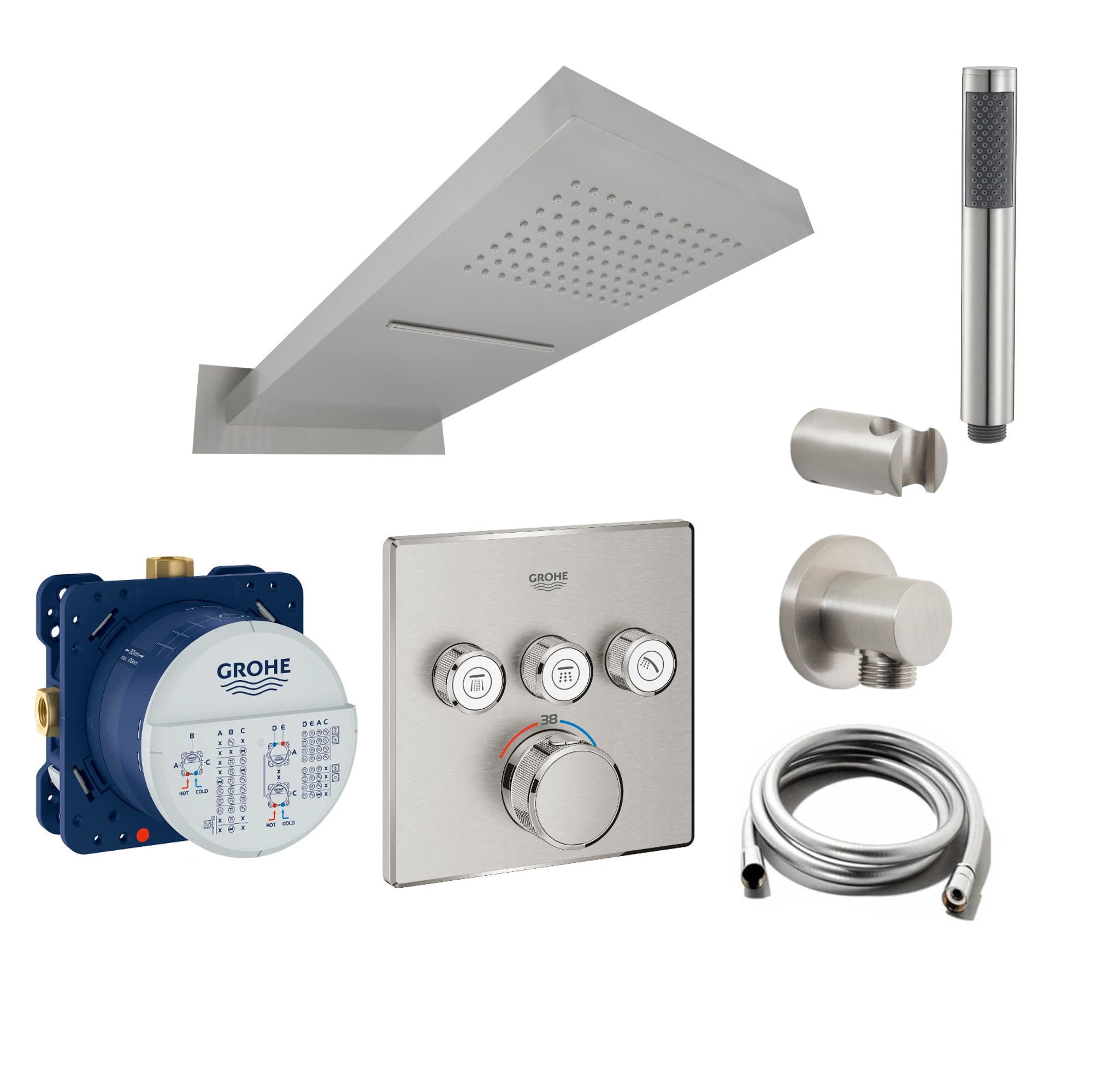 Vanvilla Dusch-Set Mit Hansgrohe Armatur – Unterputz-System, 30 Cm Regendusche & Handbrause, Poliert