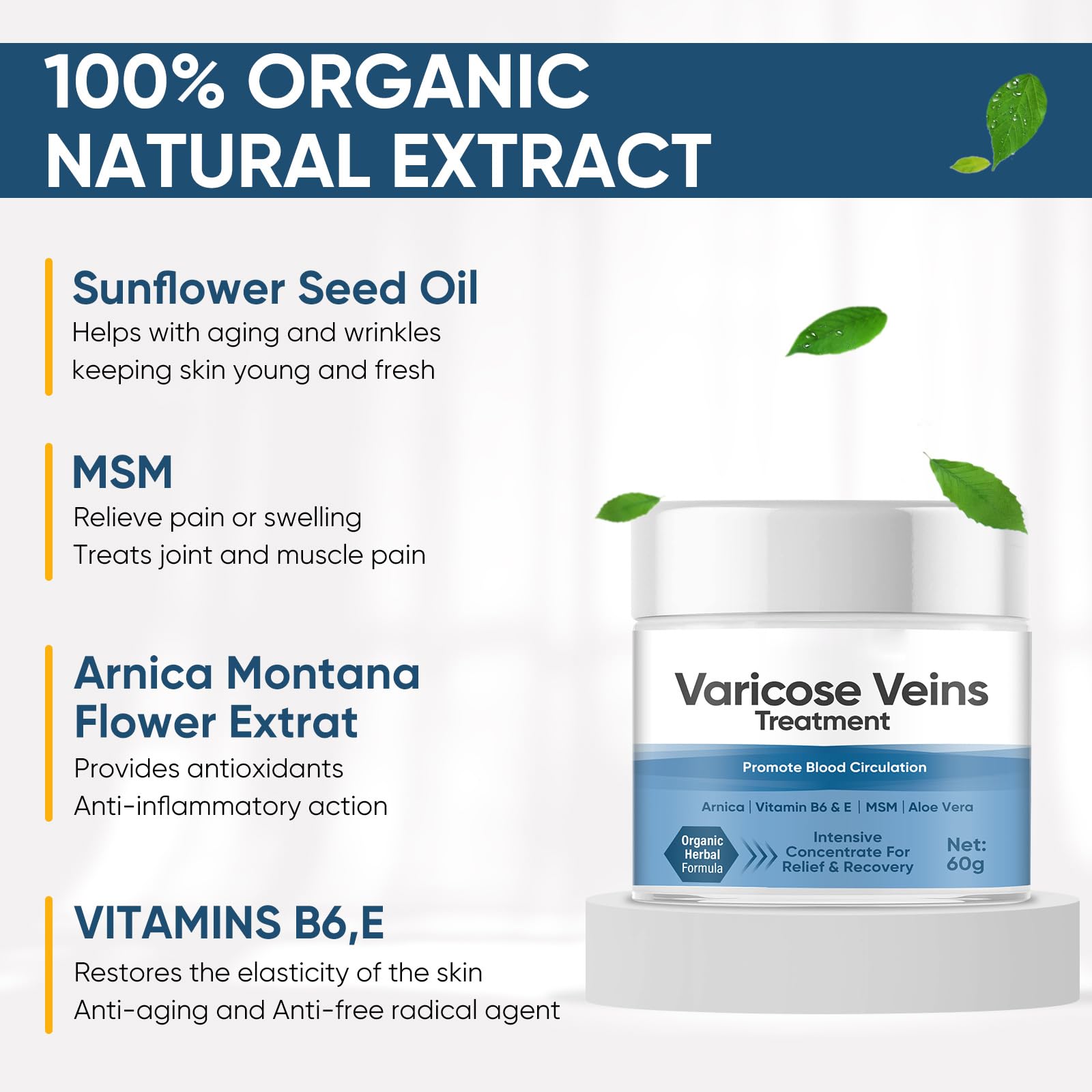 Varicose Veins Treatment for Legs, Natural Varicose Veins Cream, Improve Blood Circulation Varicose Veins Care, Strengthen Capillary Health - Image 4