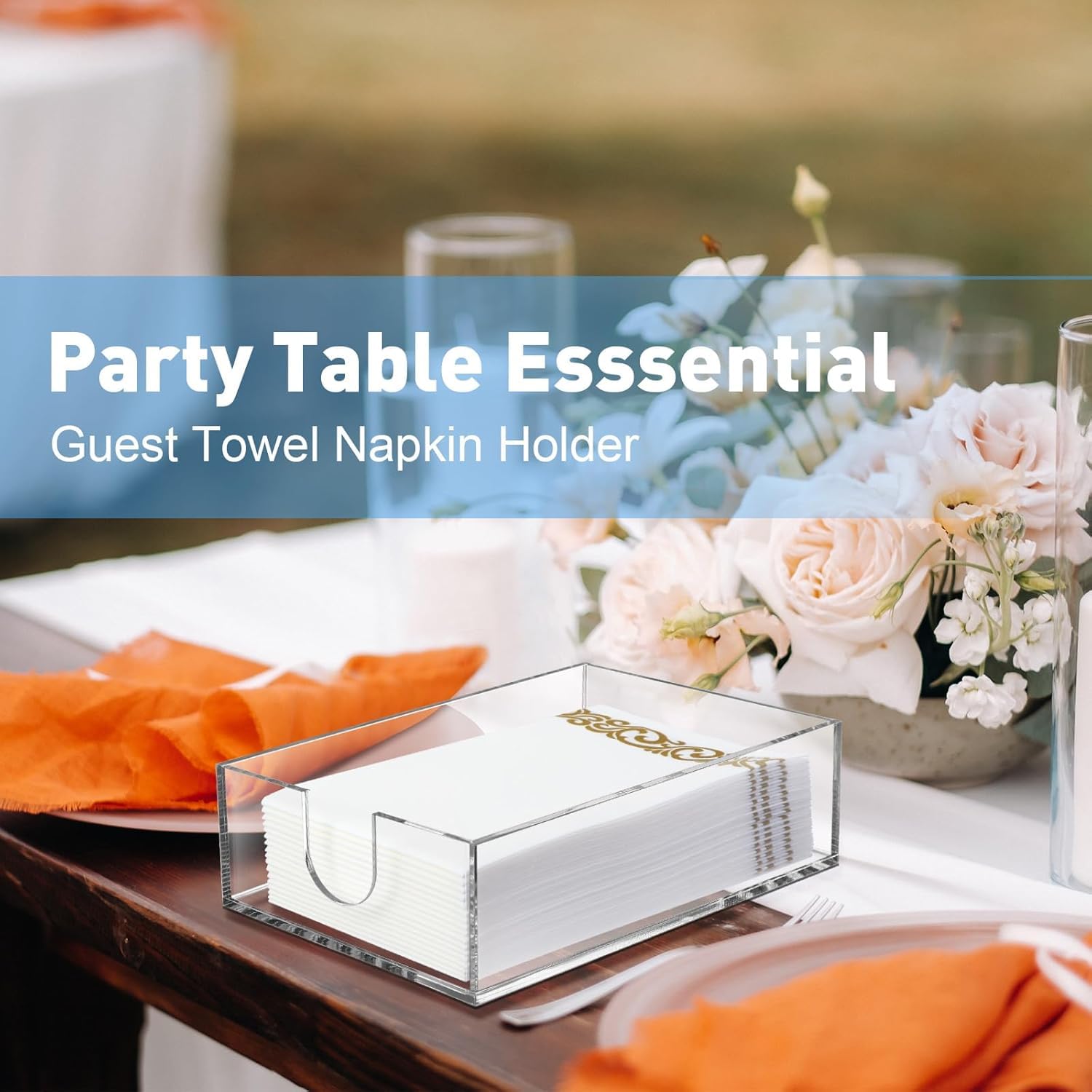 Layhit Paquete de 6 servilleteros acrílicos para toallas de invitados, bandejas transparentes para toallas de baño, bandeja de almacenamiento de invitados para fiesta de baño, cena, cocina (8.5 x 5