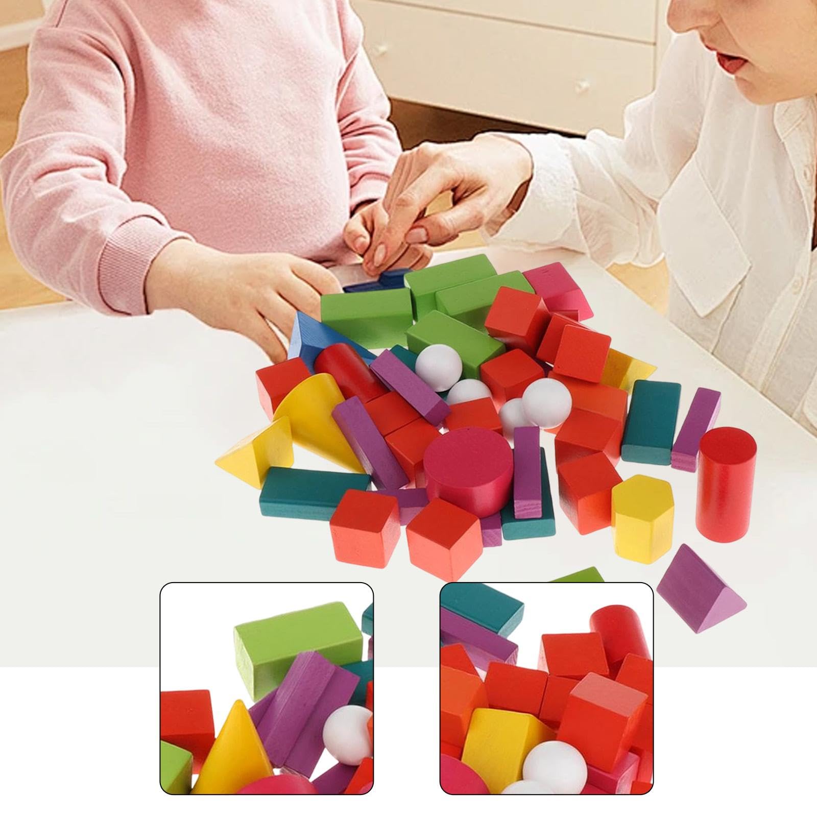 perfeclan 45 solides géométriques en bois - Jouets éducatifs pour l'enseignement primaire, la maternelle et le préscolaire - Manipulation mathématique -