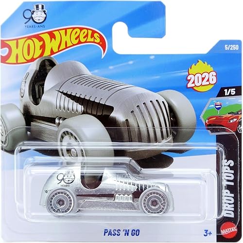 Hot Wheels Pass 'N Go [Silver] Drop Tops 1/5, 5/250 New for 2026! 1:64 Scale Diecast Toy Vehicle