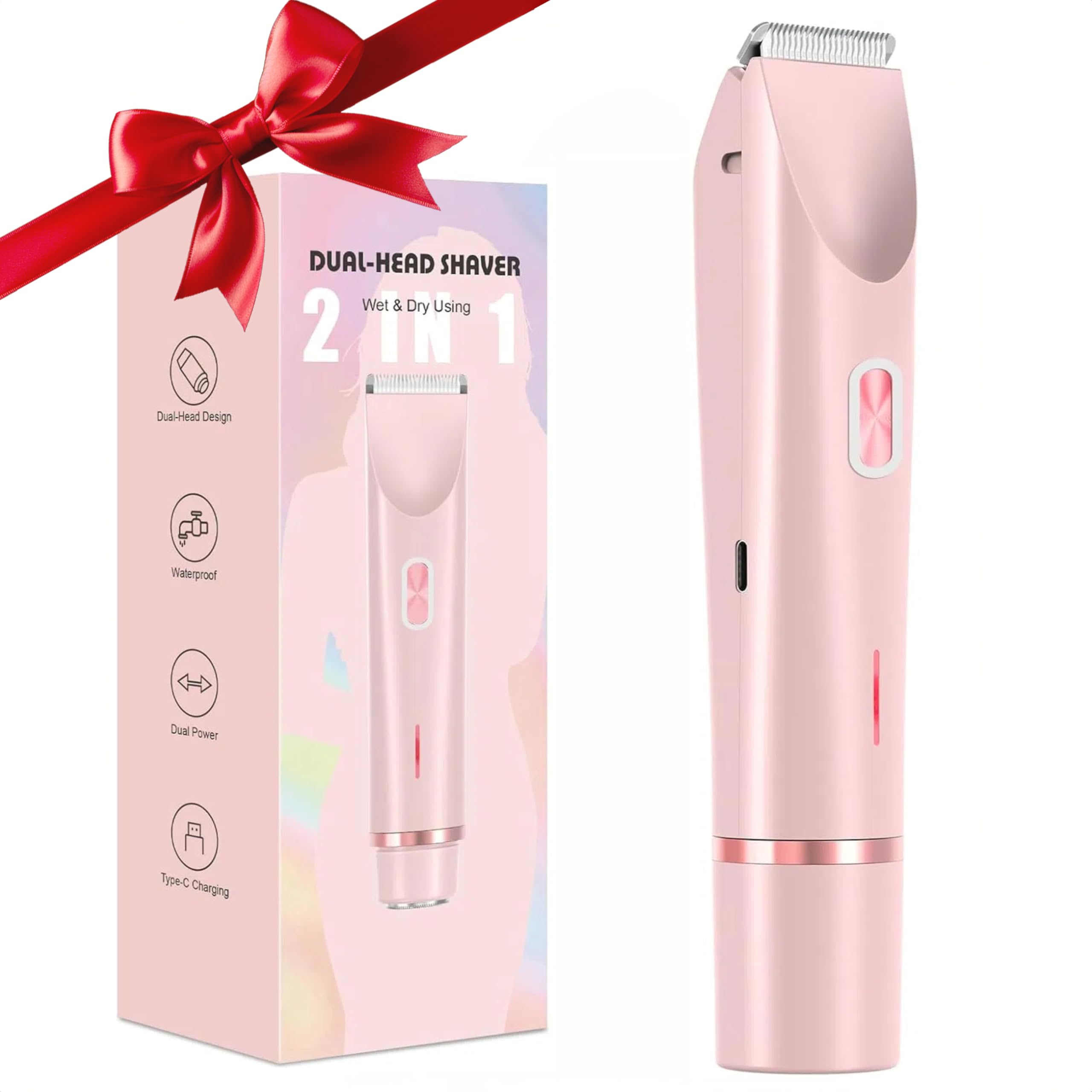 Tondeuse de bikini Dermave pour femme, rasoir électrique 2 en 1 pour femme (rose)