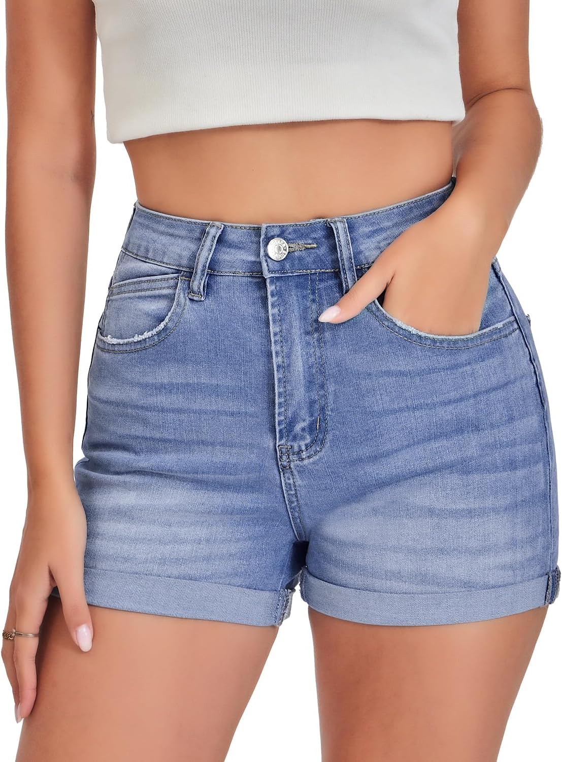 VIPONES Jean Shorts Womens High Waisted Stretch Summer Shorts for Women Trendy 2026 Outfits Casual Frayed Denim Shorts