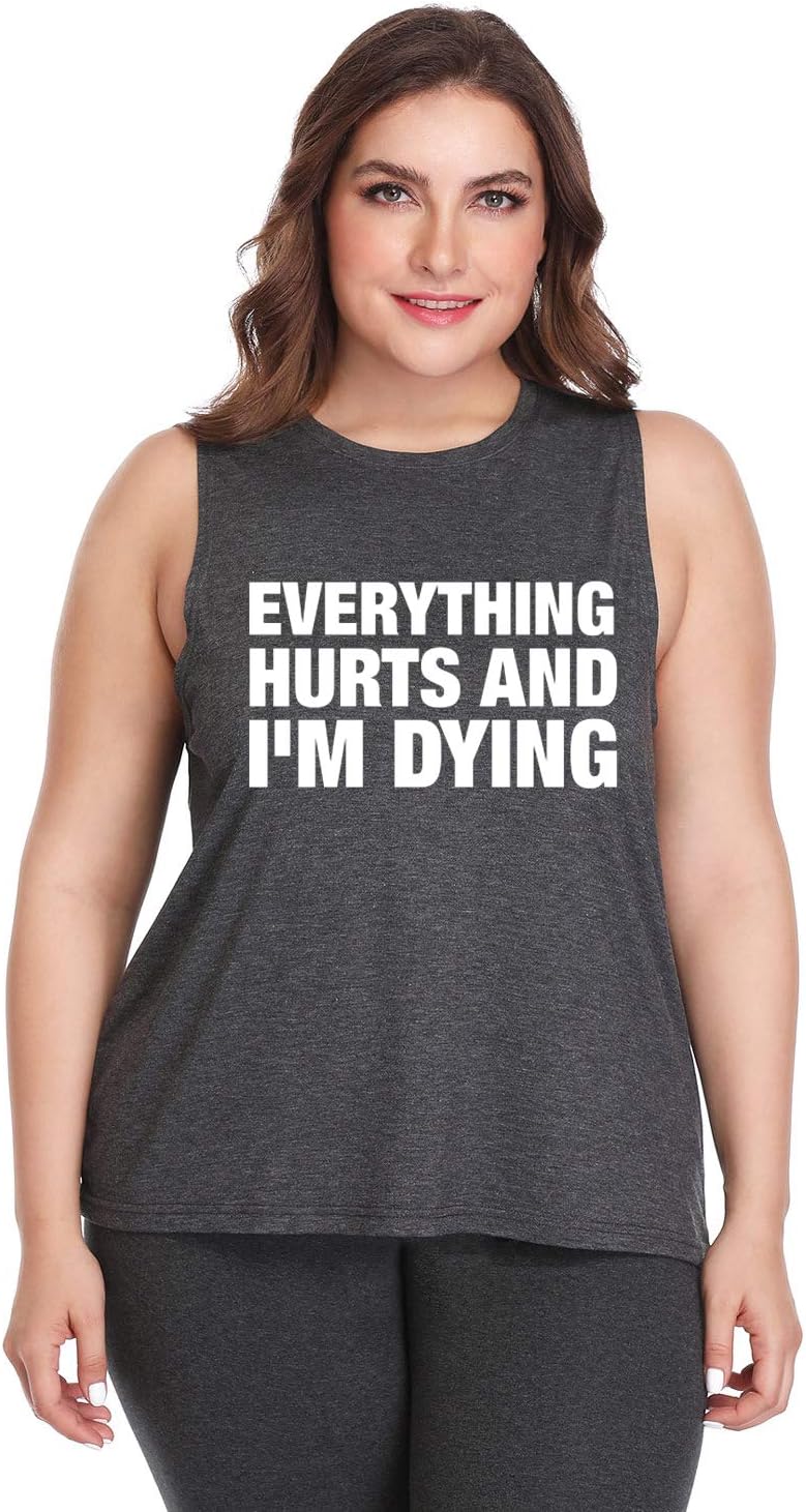 FANNOO Plus Size Workout Tank Tops for Women-Womens Novelty Funny Saying Fitness Gym Racerback Sleeveless Shirts