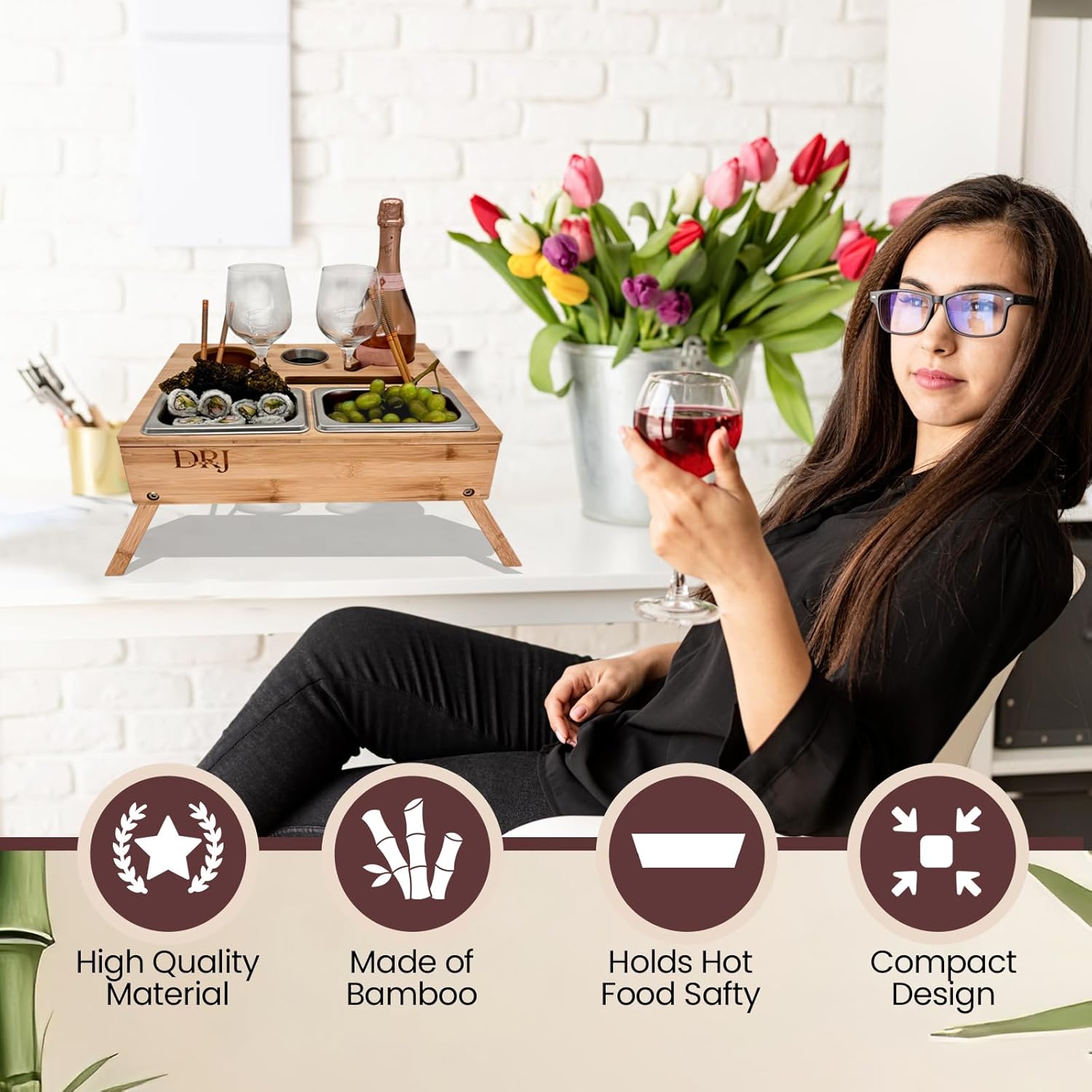 Couch Console - Caddy with Cup Holder and Food Trays for Eating on Couch - Image 8