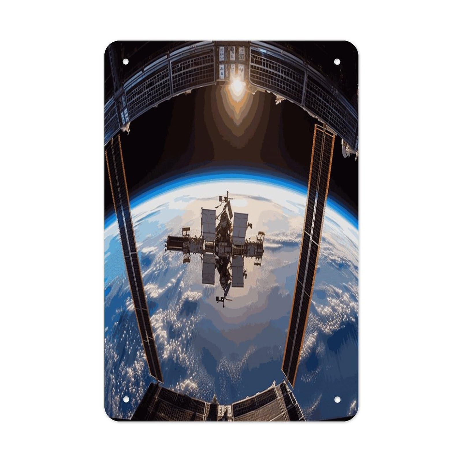 International Space Station Picture Metal Tin Sign Wall Decor Funny Retro Sign Weatherproof Metal Wall Art for Indoor Or Outdoor Retro Tin Signs for Kitchen Office Home Bar Decor 11.8 X 7.9 Inch