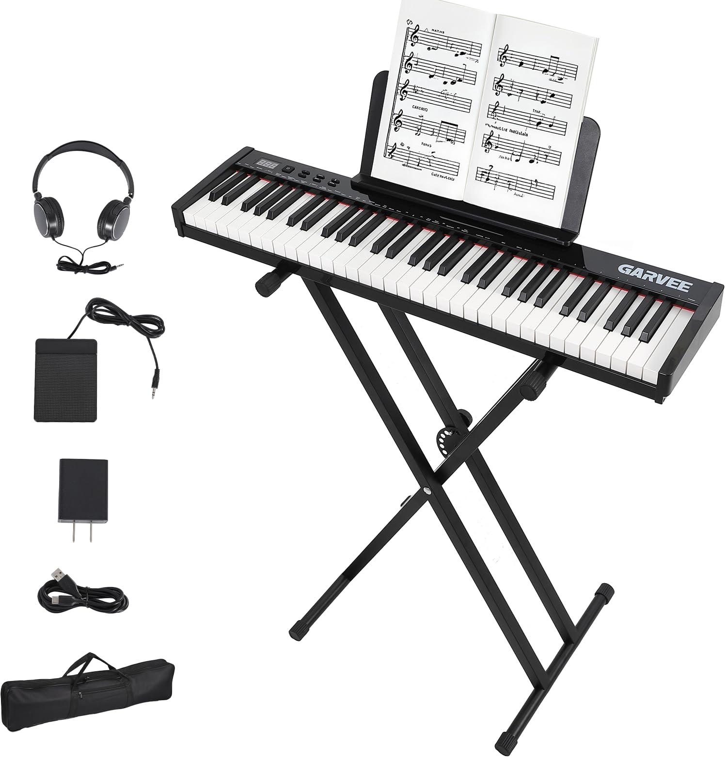 61 Key Keyboard Piano,Electric Piano Keyboard Kit with 128 Demos,128 Rhythms - Includes Piano Stand,Bag,Microphone,Pedal,Charge,Gift for Beginners,Black.
