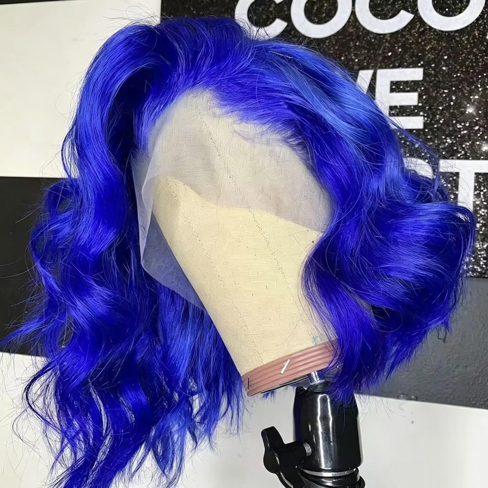 Haarpflege Blaue Kurze Gewellte Bob-Perücke Mit Spitze Vorne Hitzefaserhaar 30,5 Cm Für Den Täglichen Gebrauch