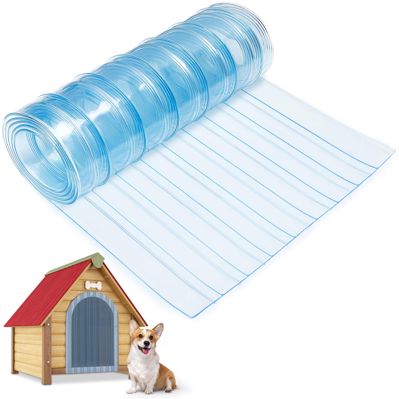MEWTOGO 15.7 in x 4.9 ft Dog Door Replacement Flaps - Safe Plastic Vinyl Strip for DIY Doghouse Entry Door or Cat Door, Transparent Dog House Door Flap, Easy to Cut & Install