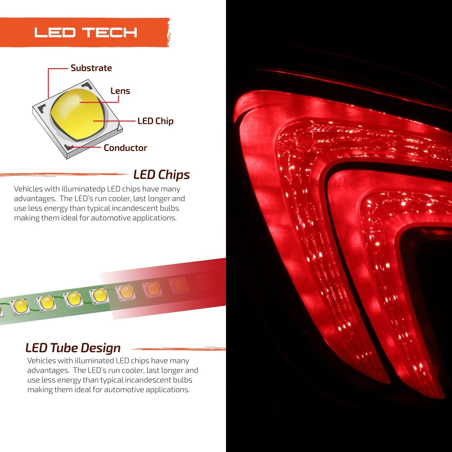 AKKON - Fits 2017-2022 Buick Encore LED DRL Running Brake Signal Red Clear Tail Lamp Brake Light Driver Left Side