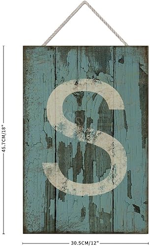 Vista 357 de Letrero colgante de madera con letra A, letrero de madera, decoración del hogar, 26 letras del alfabeto de metal, placa de madera, decoración