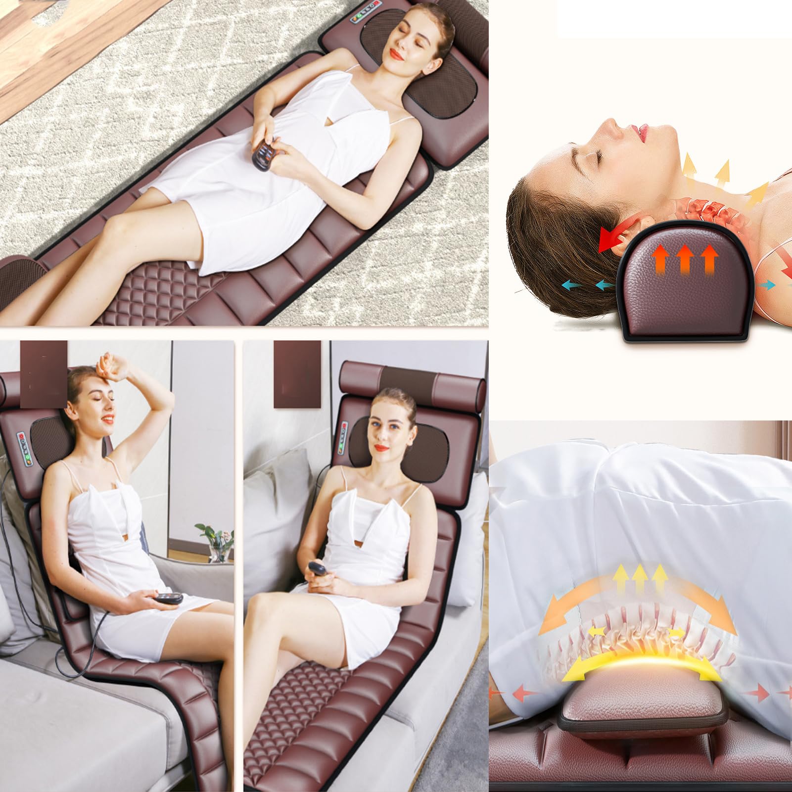 Colchón de masaje con 20 cabezales de masaje Shiatsu para amasar el cuello, 9 modos, 9 niveles, colchoneta de masaje con calefacción para todo el cuerpo para cuello y espalda, almohadilla térmica