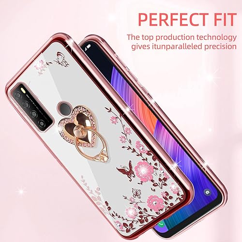 Miniatura 7 de KuDiNi Funda para teléfono TCL 30 XL, 30XL T701DL para mujer, con purpurina, suave, mariposa, corazón, floral, transparente, funda protectora con