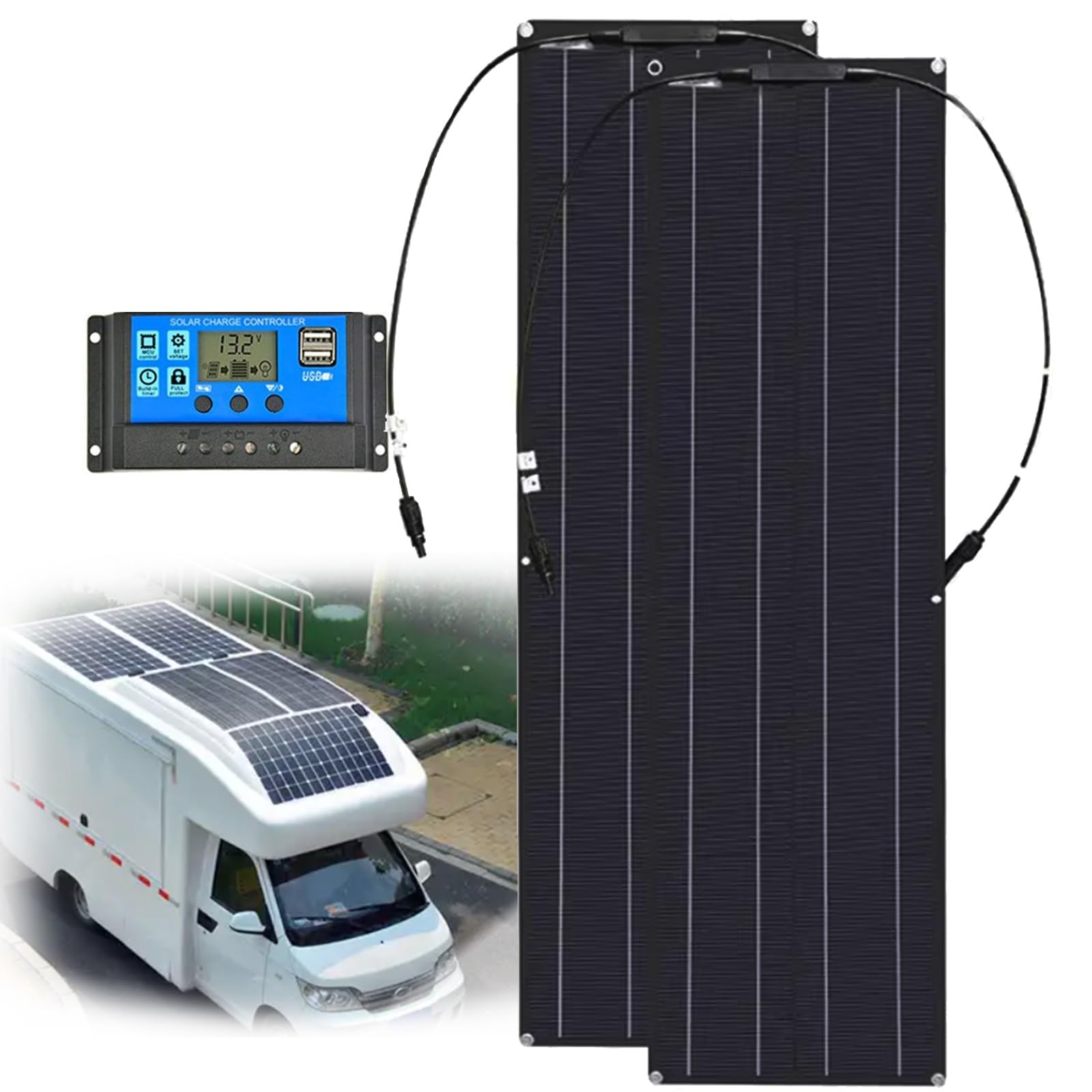 Placa Solar Flexible 200W 400W 800W ETFE Panel Solar Flexible Monocristalino Portátil para Barcos RV Remolques Autocaravana batería y Superficies Irregulares(400W)