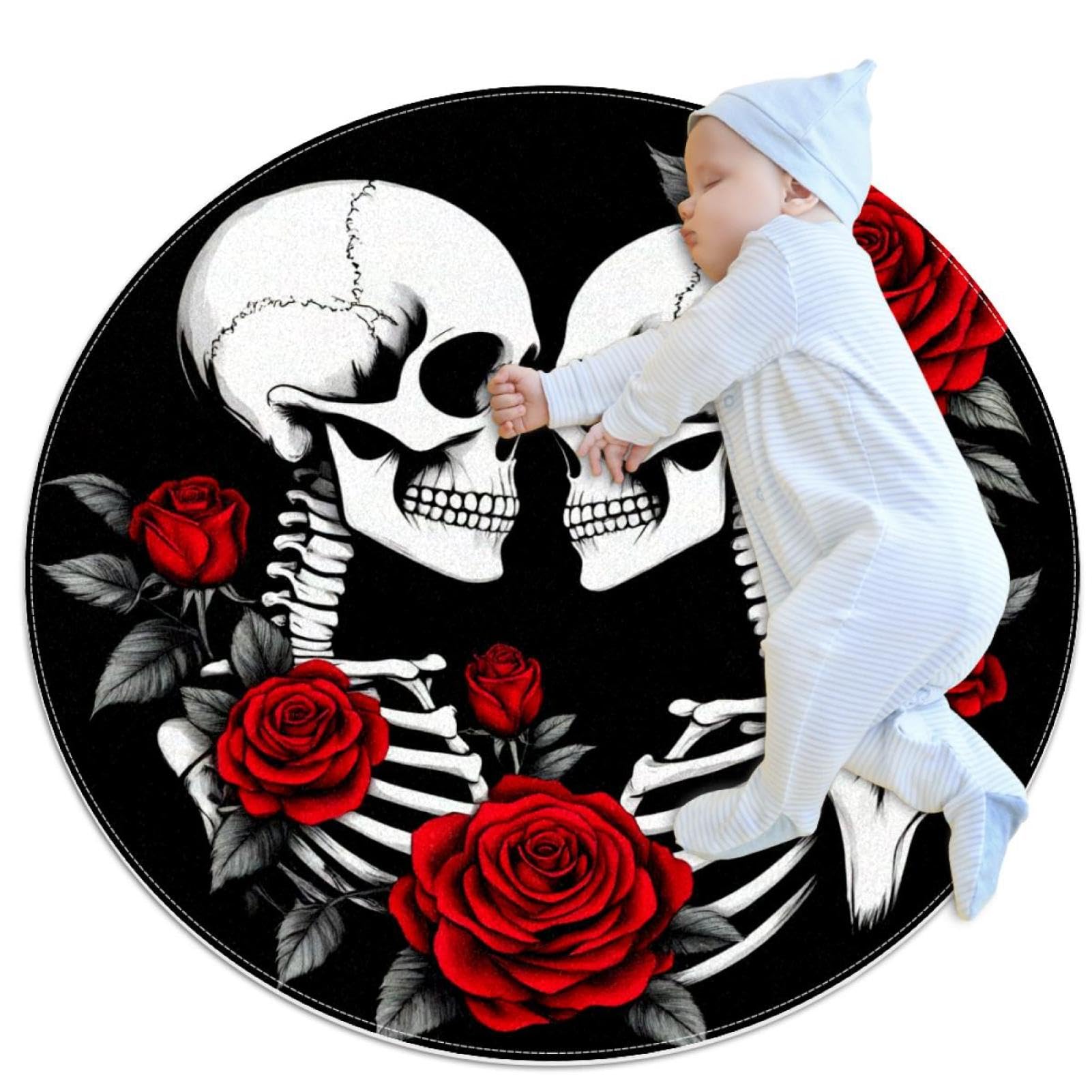 Tapis de salle de bain antidérapant ultra absorbant motif roses et squelette pour le canapé