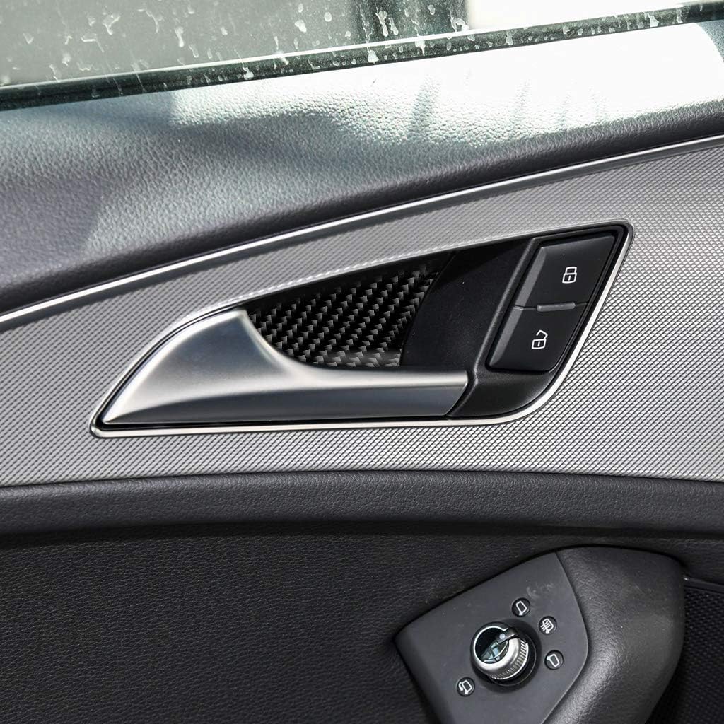 Real Carbon Fiber Interior Accessories Sticker Compatible with Audi A6 A6L 2012 2013 2014 2015 2016 2017 2018 Car Inner Door Bowl Decor Decal Trim Cover 4pcs Black