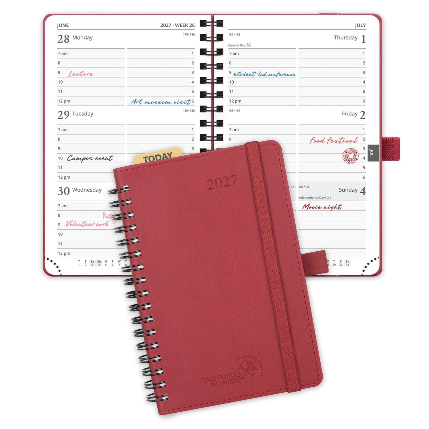 POPRUN Pocket Diary 2027 Week to View A6 Soft Cover Small Spiral Diary