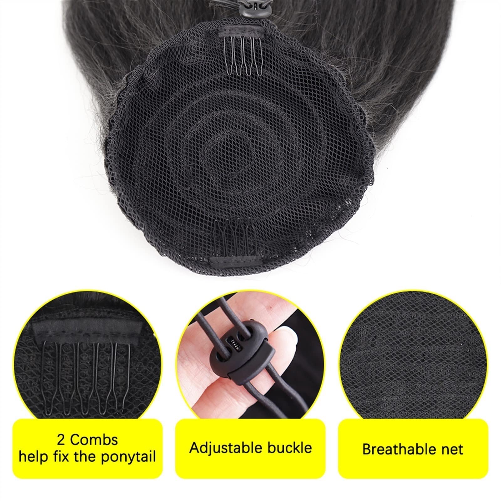 Haarverlängerungen 18 Zoll Synthetisch Lang Lockig Wellig Mit Kordelzug Dutt Perücke Pferdeschwanz Haarverlängerungen Damen Haarschmuck Haarteile Für Frauen,1B-45cm