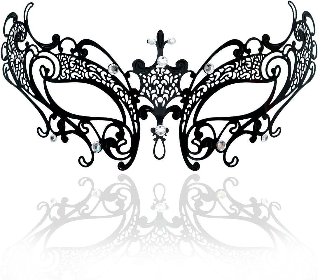 FaceWood Masquerade Mask for Women Ultralight Metal Mask Shiny Metal Rhinestone Venetian Pretty Party Evening Prom Ball Mask.
