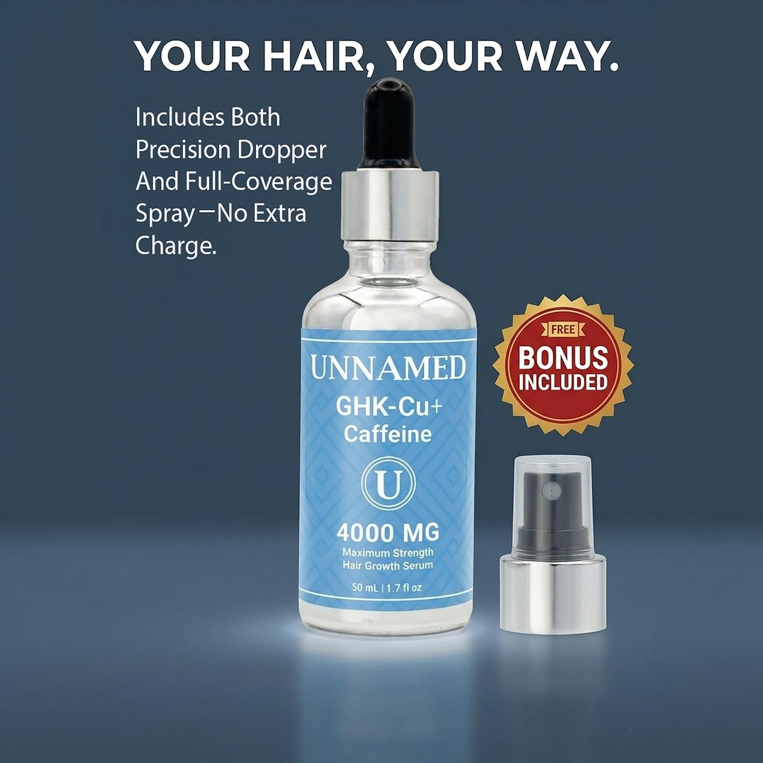UNNAMED GHK-Cu Copper Peptide + Caffeine 4000 MG Hair Growth Serum for Men and Women 4% GHK-Cu & 4% Caffeine Dropper & Spray Applicators Included Made in USA