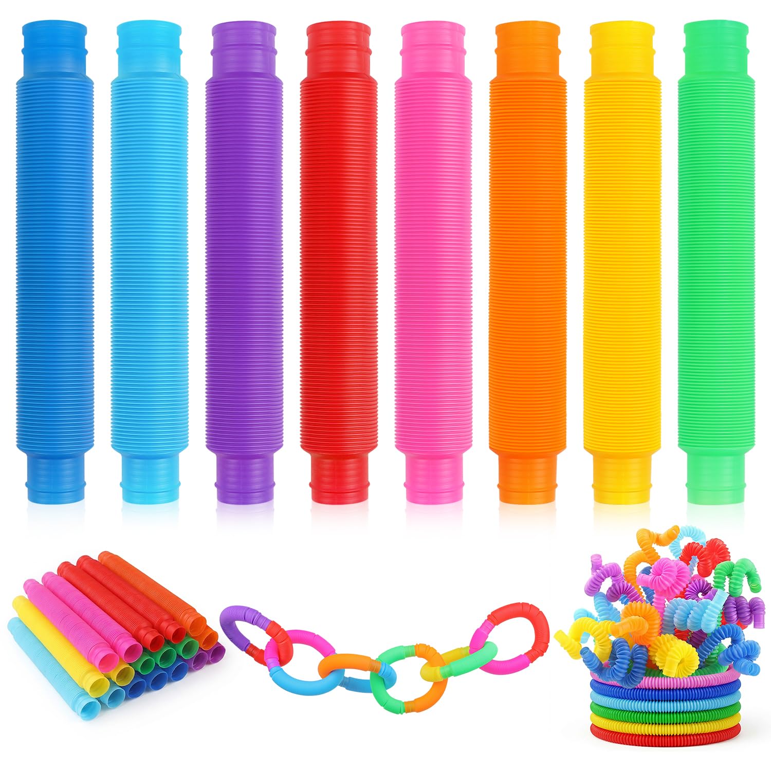 VEYLIN Fidget Toy Tubes, 8-Pack Sensory Bendable Tubes for DIY, Stress Relief, and Anxiety, Suitable for Kids and Adults with ADHD & Autism (16PCS Large)