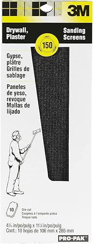 3M Pantallas de Lijado para Paneles de Yeso, 4 316 in x 11 14 in, 150 grano, 10 hojas