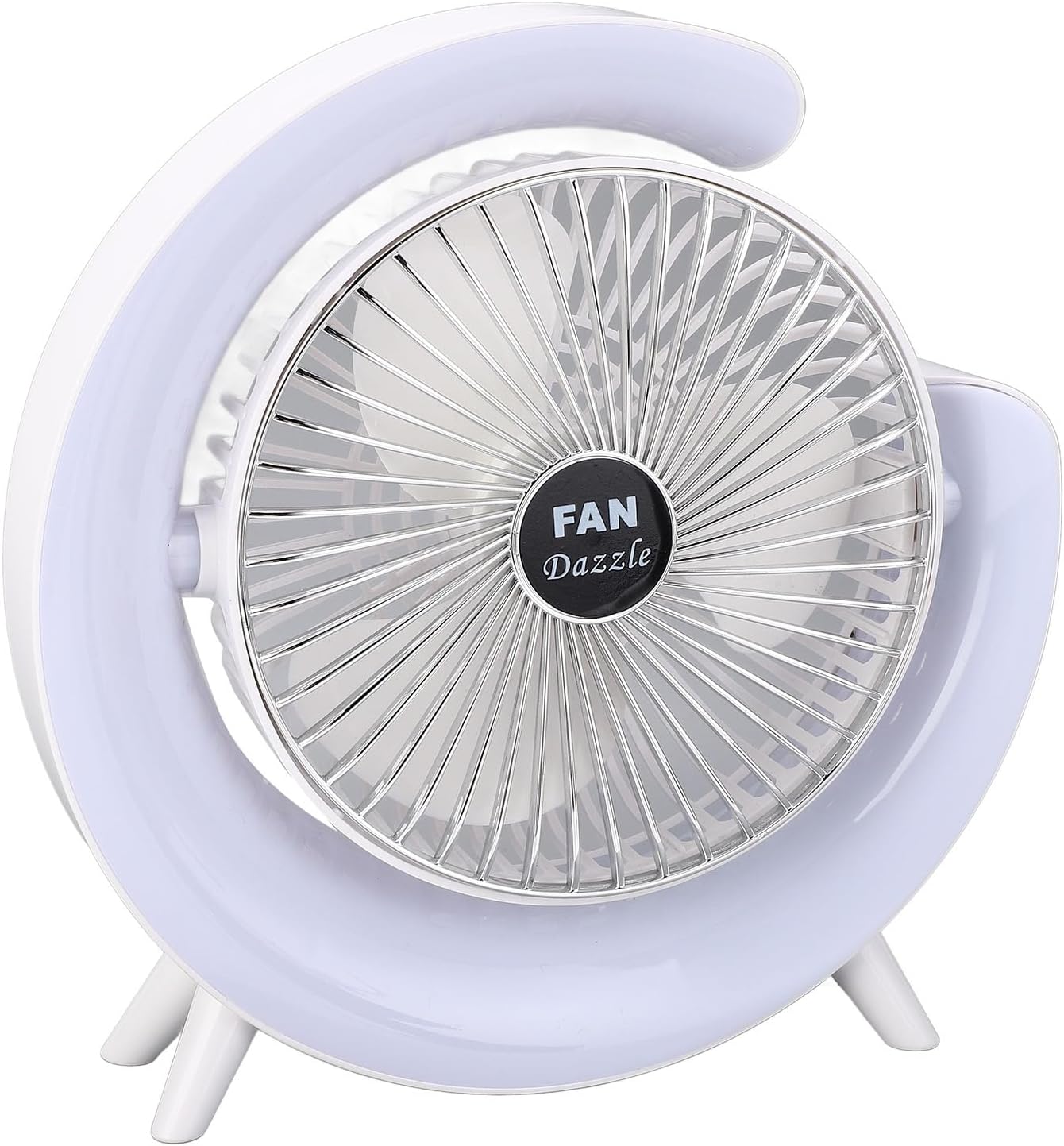 LIANGLIDE USB Rechargeable Compact Desk Fan with Colorful Lights, Running Quiet Powerful Wind Circulation for Office Home Bedroom, for Desktop, Car, Camping