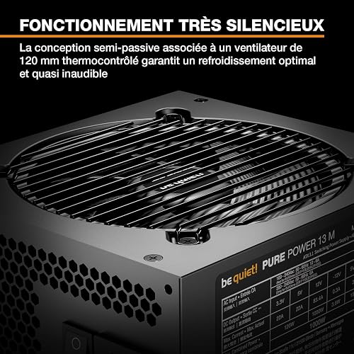 be quiet! Pure Power 13 M 1000W Bloc d’Alimentation, Certification 80 Plus® Gold, Alimentation ATX 3.1, pour Les Cartes Graphiques PCIe 5.1, Ventilateur Semi-Passif 120 mm signé be quiet! - 2