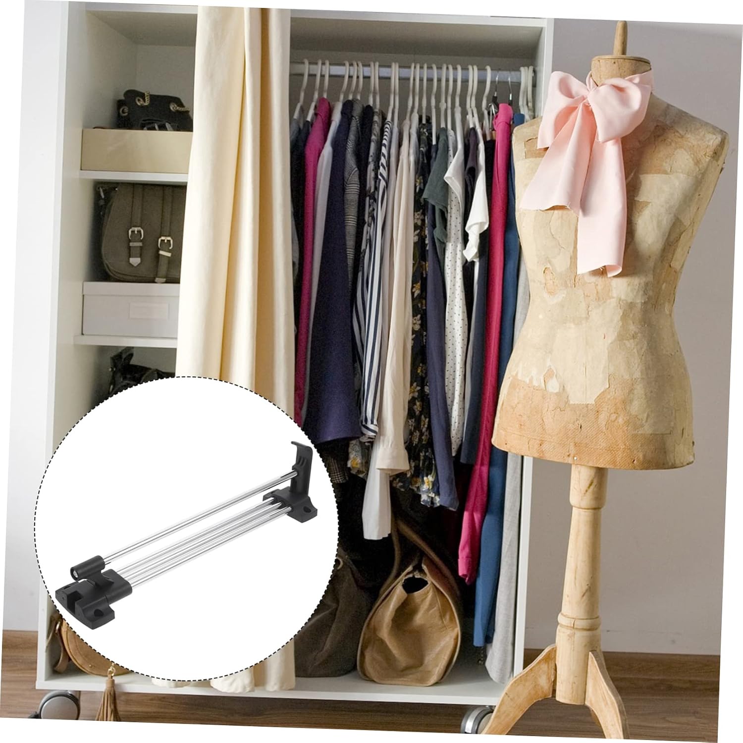 Alipis Stainless Steel Closet Hanging Rod Retractable Wardrobe Bar for Clothes Scarves Ties Easy Installation Space Saving for Closet Organization