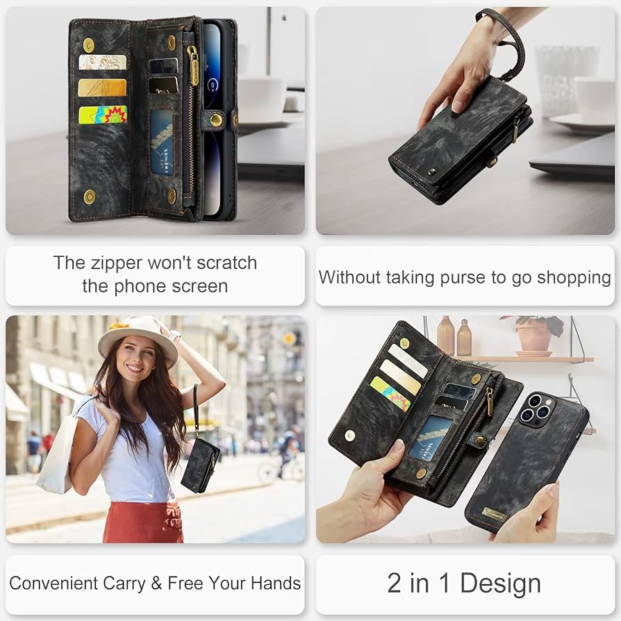 iPhone15 ProMax  本牛革 カバー 財布 ブラック ストラップ付 あなたのiPhone15を格上げ 高級 iPhone15 Pro 本牛革 カバー