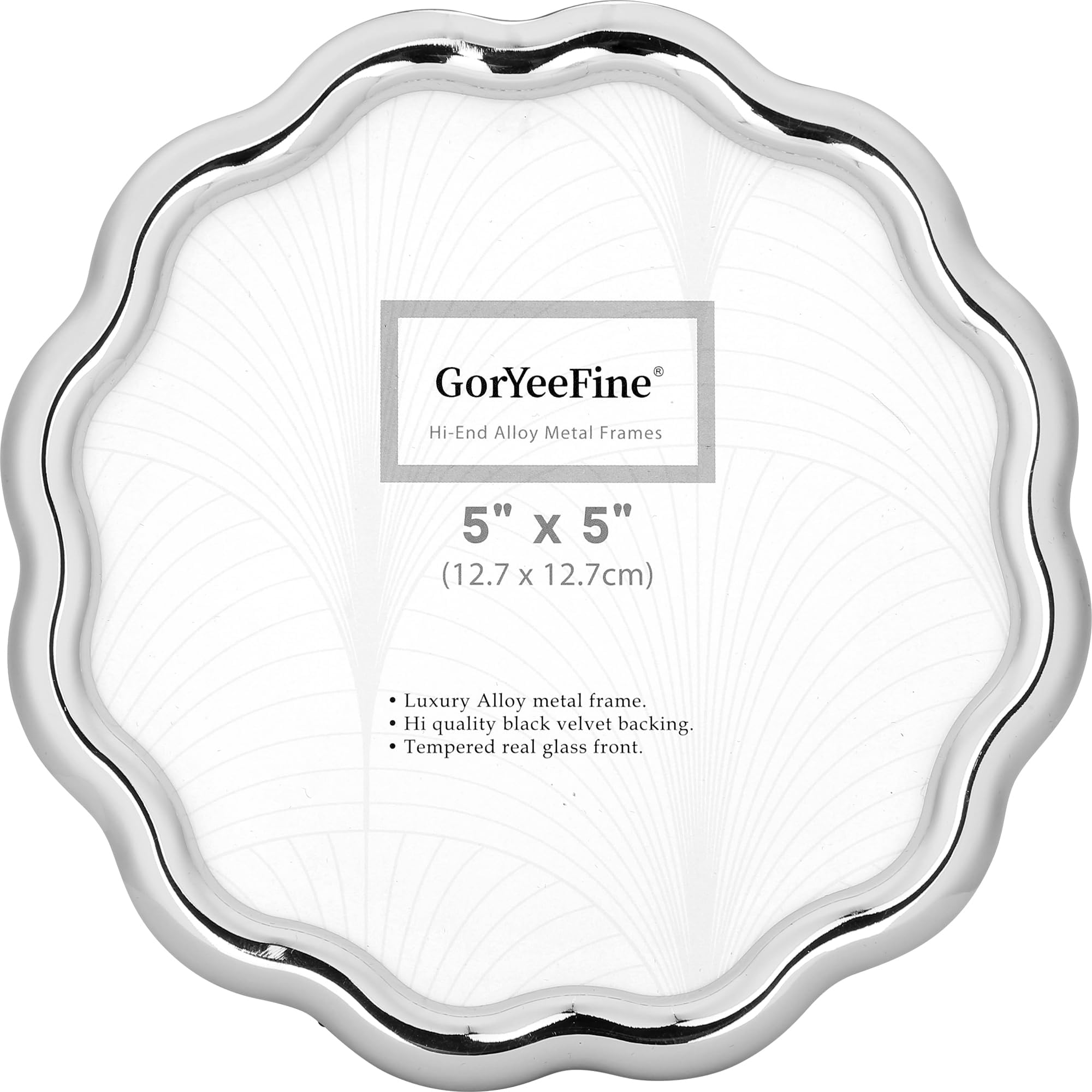 Silver 5x5'' Round Zinc Alloy Picture Frames,Unique Wave Design,Heay Weight Photo Frame with Premuim Soft Velvet & Backing for Tabletop or Home Decor