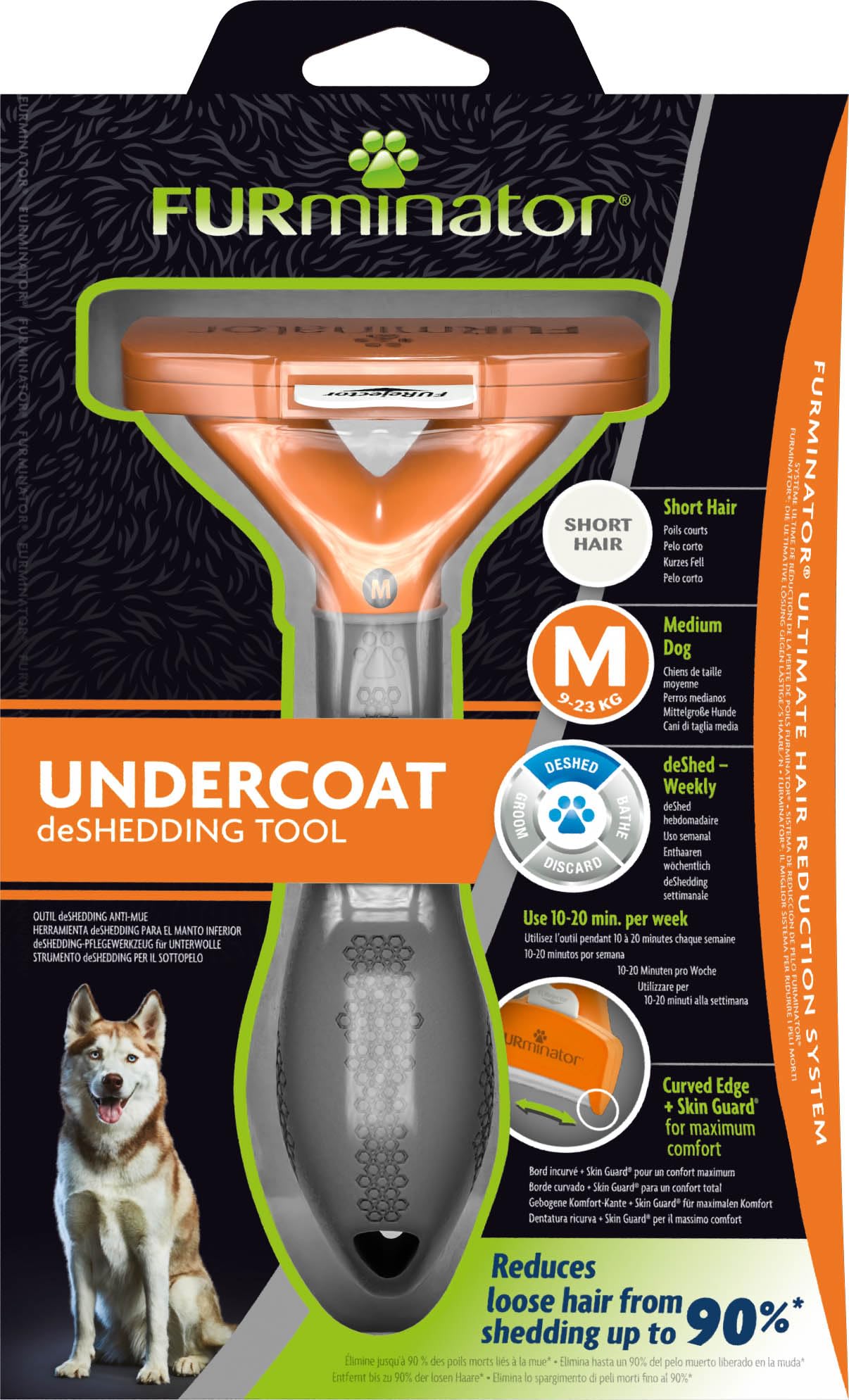 FURminator deShedding-Tool Hund Größe M Kurzhaar - Hundebürste für mittelgroße Hunde zur Entfernung der Unterwolle